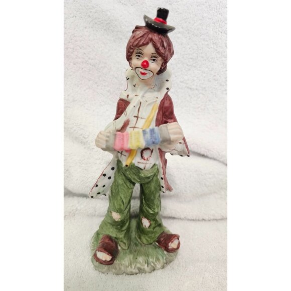 Vintage Porcelain Clown Figurine with Polka Dot Coat and Green Pants Handpainted - Picture 1 of 8
